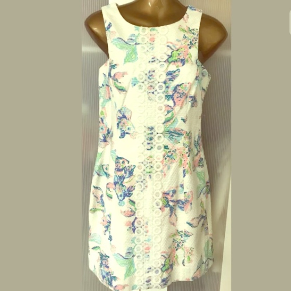 Lilly Pulitzer Dress White Colorful Koi Fish SZ 2